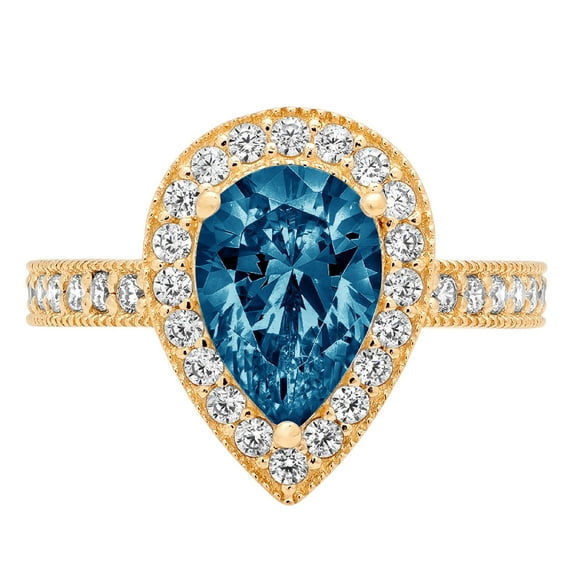 2.36 ct Pear Cut Natural London Blue Topaz with Simulated Diamond Halo Accents 14K Yellow Gold Womens Engagement Ring