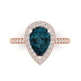 thumbnail image 1 of 2.36 ct Pear Cut Natural London Blue Topaz with Simulated Diamond Halo Accents 18K Rose Gold Womens Engagement Ring, 1 of 6