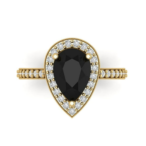 2.36 ct Pear Cut Natural Onyx with Simulated Diamond Halo Accents 14K Yellow Gold Womens Engagement Ring