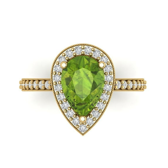 Clara Pucci 14K Yellow Gold 2.36ct Peridot Halo Ring for Women