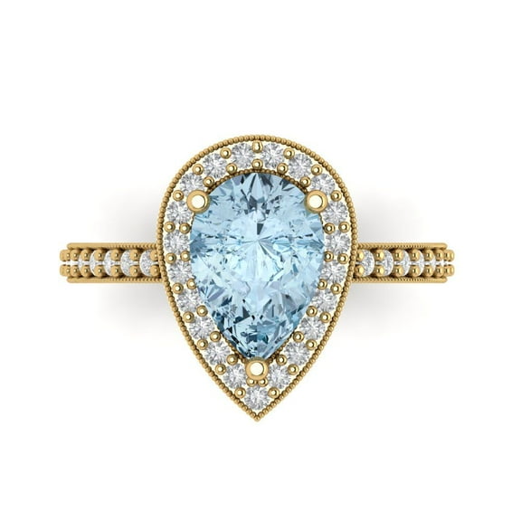 2.36 ct Pear Cut Natural Sky Blue Topaz with Simulated Diamond Halo Accents 14K Yellow Gold Womens Engagement Ring