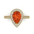 thumbnail image 1 of 2.36 ctw with Simulated Diamond Halo Accents Anniversary Ring for Women | Pear Cut Simulated Red Diamond | Hyperallergenic Solid 14K Yellow Gold, 1 of 5