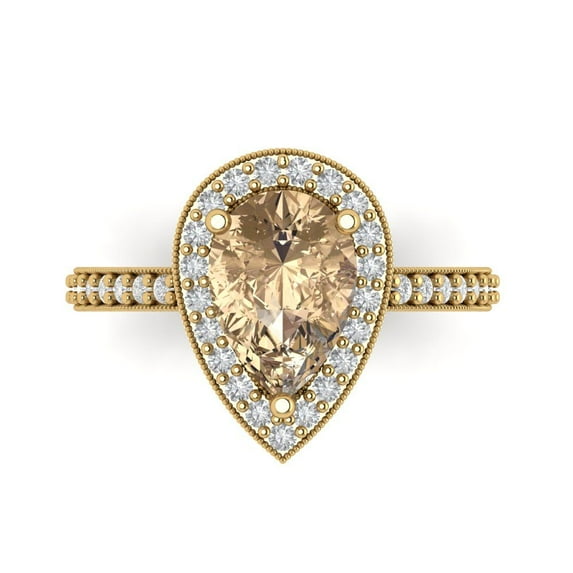 2.36 ct Pear Cut Yellow Moissanite Halo Engagement Ring for Women in 18K Yellow Gold