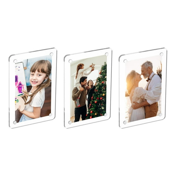 Uxcell 3.54 x 2.36 Inch Acrylic Fridge Magnetic Frame, 3Pcs Mini Picture Frames Double Sided Photo Frame for Fujifilm Refrigerator, Clear Round Corner