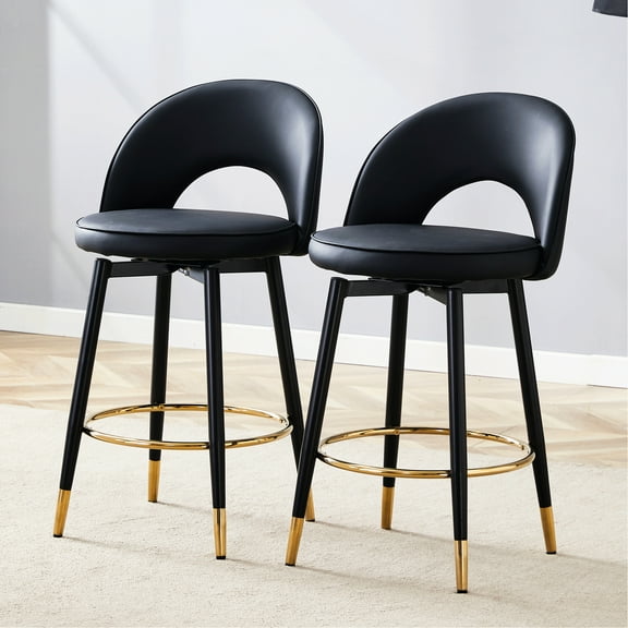 Of 2 360° Rotatable Bar Stools, Modern Pu Upholstery With Black Metal Legs, For Different Spaces Like Dining Room, Kitchen, Terrace And Office, Ergonomic, Easy To Assemble Chairs (pair), Seat