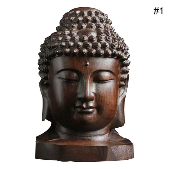 2.36Inch Hand-Carved Mahogany Buddha Head Statue, Robust Wooden Tathagata Sculpture for Meditation & Home Office, Resilient Zen Spiritual Decor