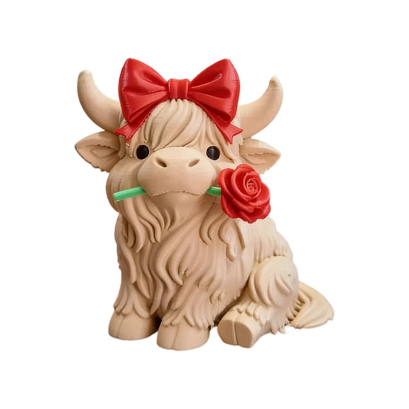 2.36Inch Valentines 3D Printed Plastic Highland Cow Figurines, Spring Farmhouse Table Kitchen Tiered Tray Decorations for Home, Highland Cow Gifts