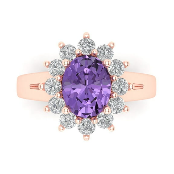 Halo Engagement Ring for Women - 2.72ct Simulated Alexandrite in 18K Rose Gold Promise Ring