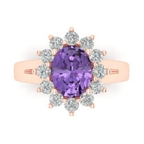 Halo Engagement Ring for Women - 2.72ct Simulated Alexandrite in 18K Rose Gold Promise Ring