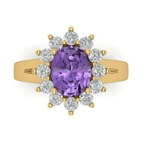 Halo Engagement Ring for Women - 2.72ct Simulated Alexandrite in 18K Yellow Gold Promise Ring