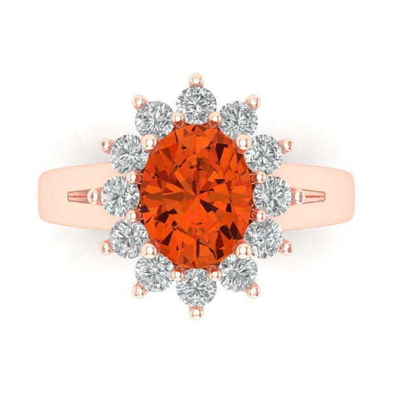2.72 ct Oval Cut Simulated Red Diamond with Simulated Diamond Halo Accents 18K Rose Gold Womens Engagement Ring