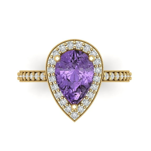 Clara Pucci 14K Yellow Gold Solid Gold Alexandrite Halo Anniversary Ring for Women - 2.36 cttw Pear Cut