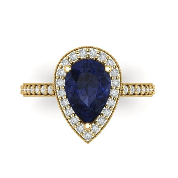 Clara Pucci 14K Yellow Gold 2.36ct BlueSapphire Halo Ring for Women