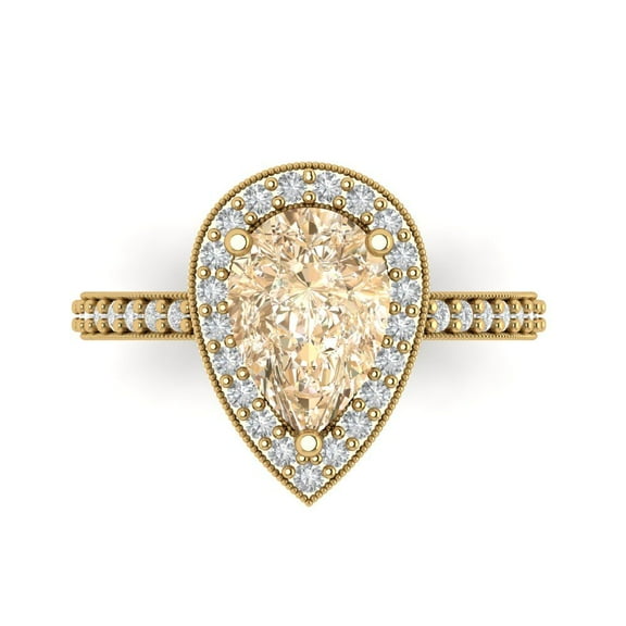 2.36 ct Pear Cut Natural Morganite with Simulated Diamond Halo Accents 14K Yellow Gold Womens Engagement Ring