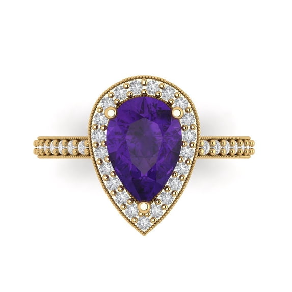 Clara Pucci 14K Yellow Gold Solid Gold Amethyst Halo Anniversary Ring for Women - 2.36 cttw Pear Cut