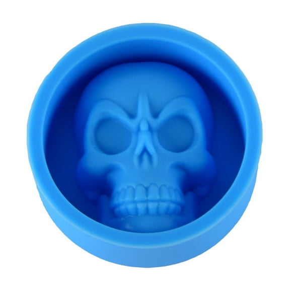 2.36in 3D Skull Silicone Mold Halloween Baking Cup Cake Resin Candle Making Tray(Blue)