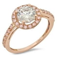 thumbnail image 1 of 2.37 ct Brilliant Round Cut Real Genuine Natural Diamond VS1-VS2 J-K 14K Rose Gold Halo Promise Wedding Statement Engagement Designer Ring W/ Crystal side stones size 6, 1 of 7