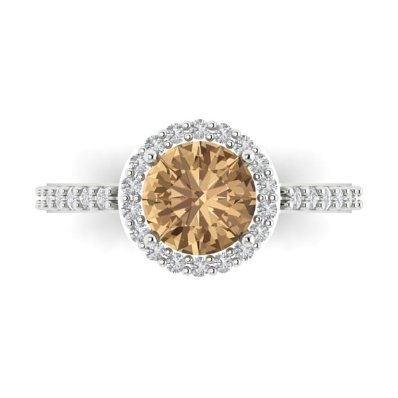 Halo Engagement Ring for Women - 1.86ct Simulated Champagne Diamond in 14K White Gold Promise Ring