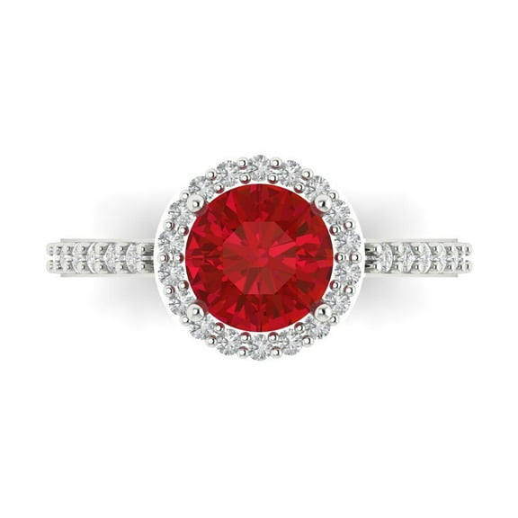 Halo Engagement Ring for Women - 1.86ct Simulated Pink Tourmaline in 14K White Gold Promise Ring