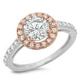 thumbnail image 1 of 2.37 ct Round Cut Genuine Cultured Diamond SI1-SI2 G-H 14K White Rose Gold Halo Promise Wedding Statement Engagement Designer Ring W/ Crystal side stones size 6, 1 of 7