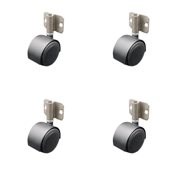 2.375 Inch Flat Black Hooded Urethane Twin Wheel Caster with Side Mount Set SCC