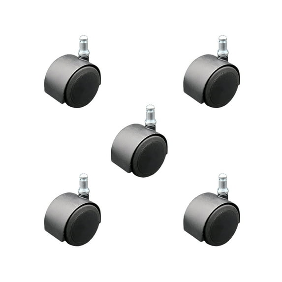 2.375 Inch Flat Black Hooded Urethane Twin Wheel Grip Ring Chair Casters Set 5