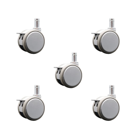 2.375 Inch MRI Safe Casters with Brakes 7/16 Grip Ring Stem Set of 5 SCC