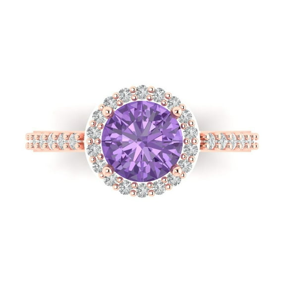 Halo Engagement Ring for Women - 1.86ct Simulated Alexandrite in 18K Rose Gold Promise Ring