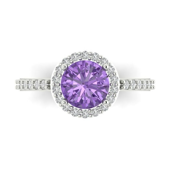 Halo Engagement Ring for Women - 1.86ct Simulated Alexandrite in 18K White Gold Promise Ring