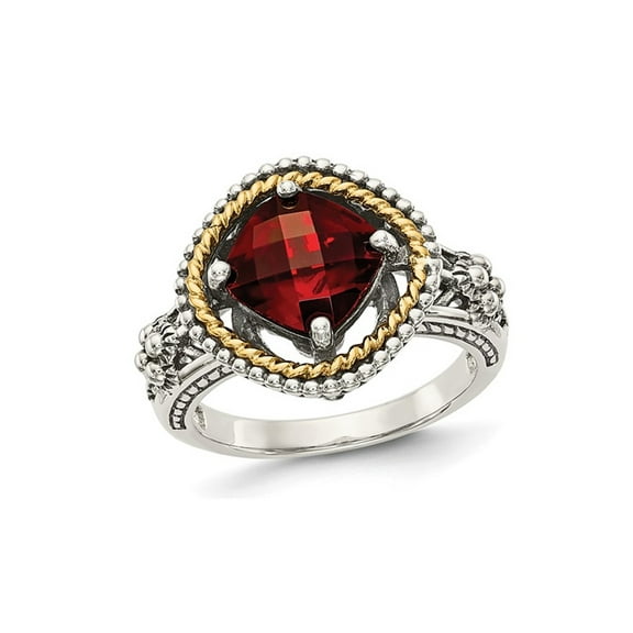 2.38 Carat (Ctw) Garnet Ring in Antiqued Sterling Silver with 14K Gold Accents for Women