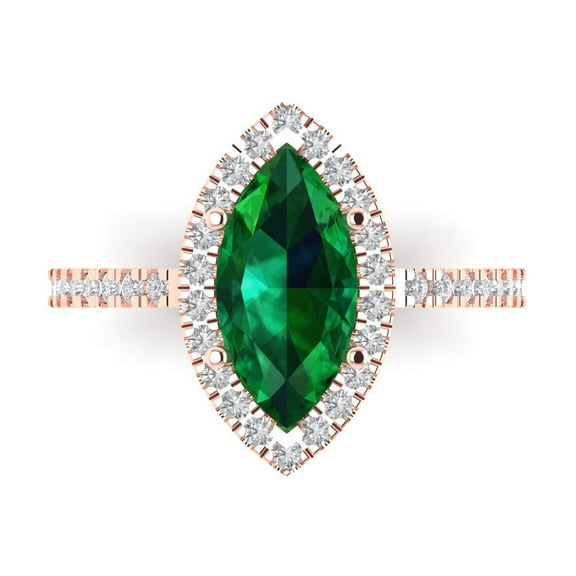 Halo Engagement Ring for Women - 2.38ct Simulated Emerald in 14K Rose Gold Promise Ring