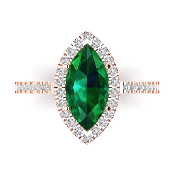 Halo Engagement Ring for Women - 2.38ct Simulated Emerald in 14K Rose Gold Promise Ring
