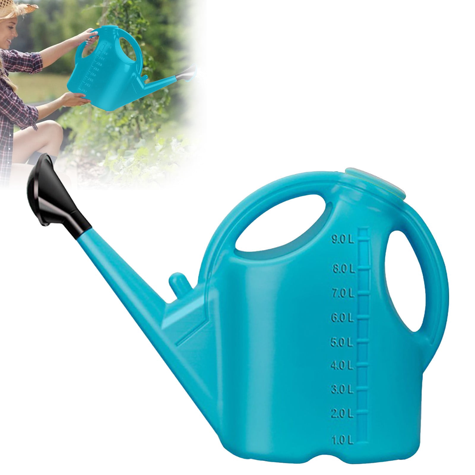2.38 Gal Large Capacity Plastic Watering Can with Long Spout Removable Rose Head Ergonomic Handle for Indoor Outdoor Garden Plants Flowers Seedlings