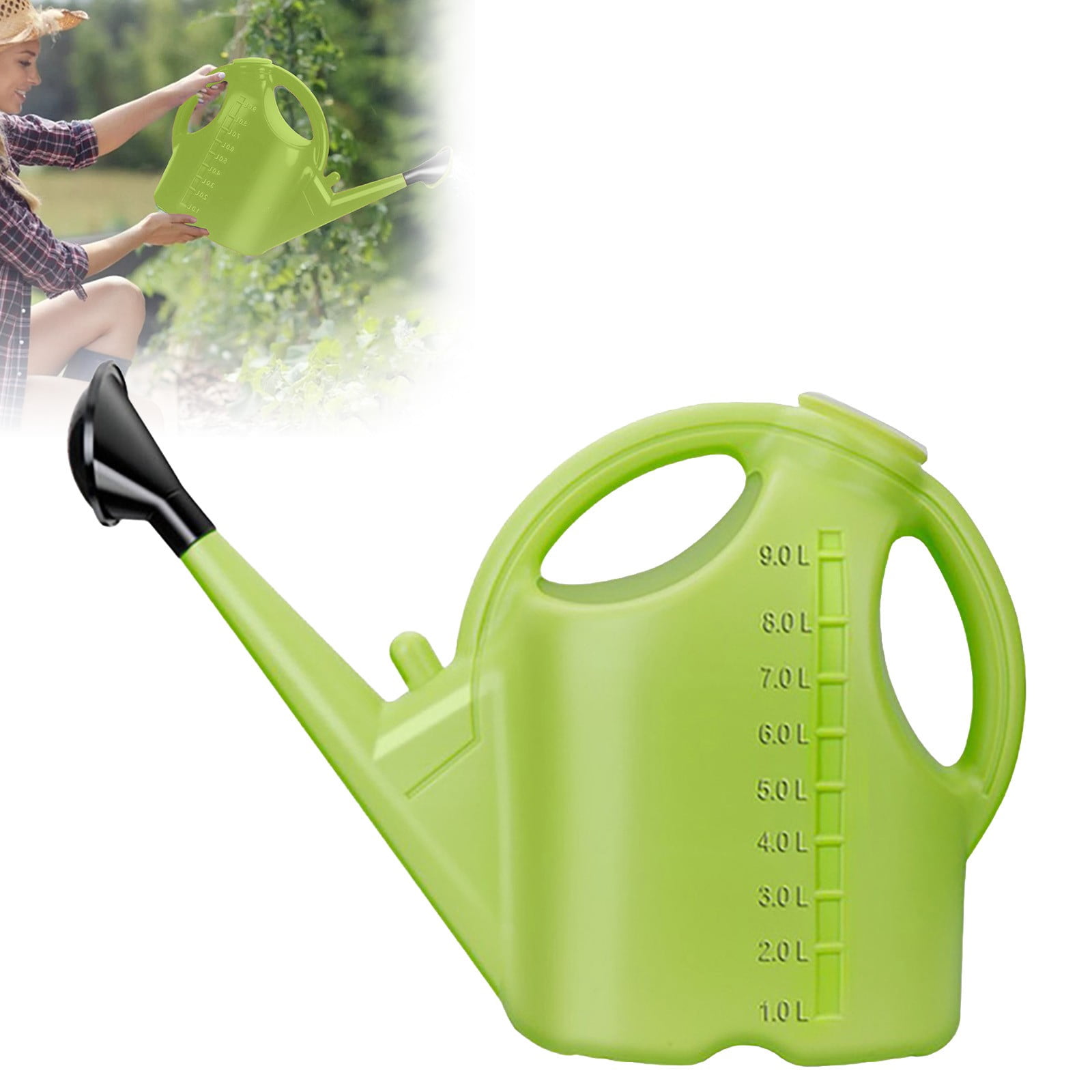 2.38 Gal Large Capacity Plastic Watering Can with Long Spout Removable Rose Head Ergonomic Handle for Indoor Outdoor Garden Plants Flowers Seedlings