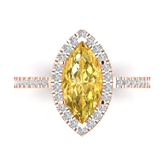Halo Engagement Ring for Women - 2.38ct Simulated Yellow Diamond in 18K Rose Gold Promise Ring