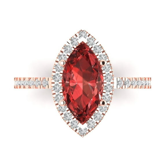 Halo Engagement Ring for Women - 2.38ct Natural Garnet in 14K Rose Gold Promise Ring