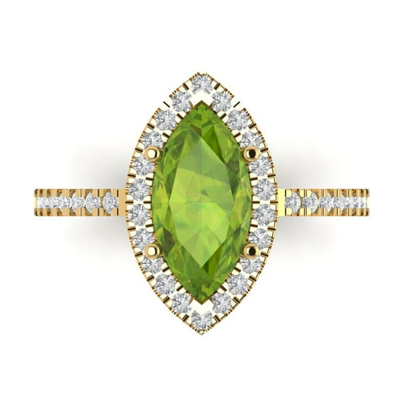 Halo Engagement Ring for Women - 2.38ct Natural Peridot in 14K Yellow Gold Promise Ring