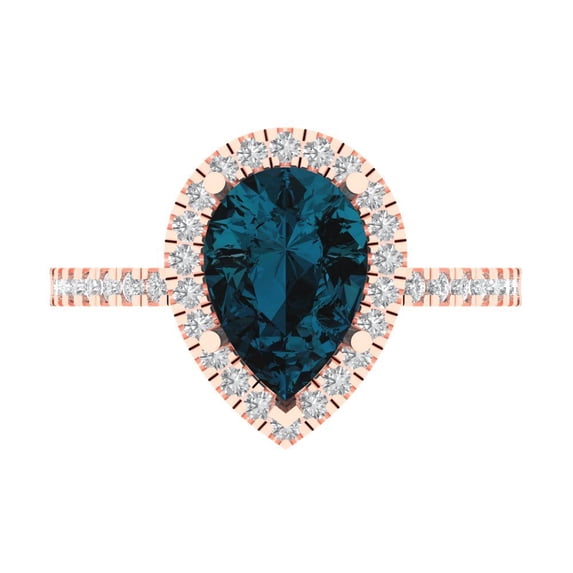 Halo Engagement Ring for Women - 2.38ct Natural London Blue Topaz in 14K Rose Gold Promise Ring
