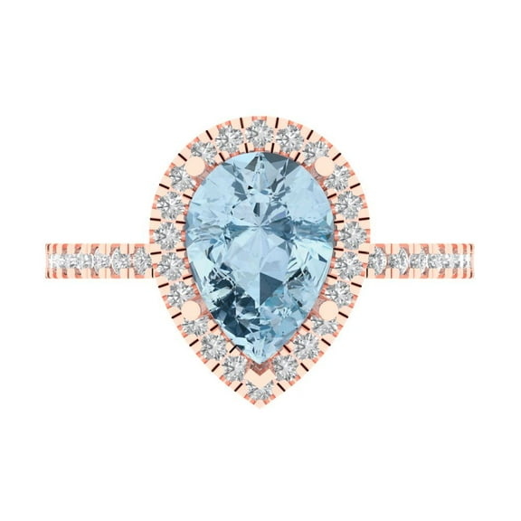 Halo Engagement Ring for Women - 2.38ct Natural Swiss Blue Topaz in 14K Rose Gold Promise Ring