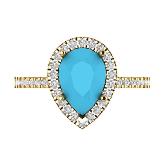 Halo Engagement Ring for Women - 2.38ct Simulated Turquoise in 14K Yellow Gold Promise Ring