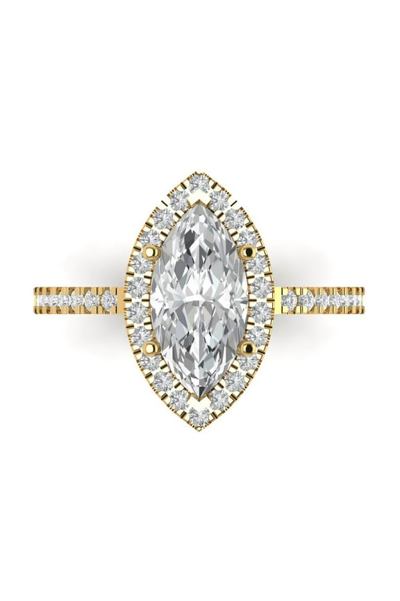 2.38 ct Marquise Cut Clear Crystal 14k Yellow Gold Engraving Statement Bridal Wedding Halo Designer Ring Size 10.5