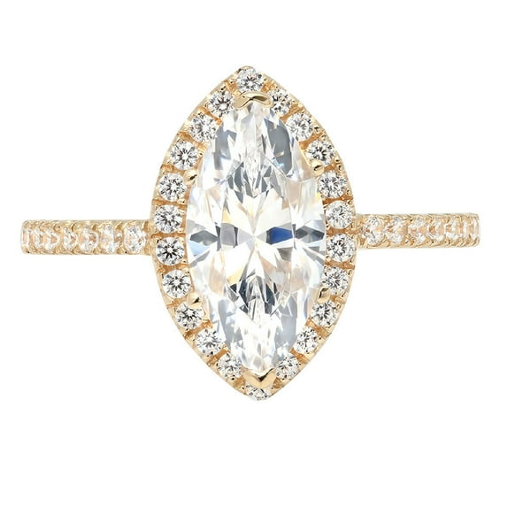 2.38 ct Marquise Cut Real Genuine Natural Diamond SI1-SI2 I-J 14K Yellow Gold Halo Promise Wedding Statement Engagement Designer Ring W/ Crystal side stones size 9