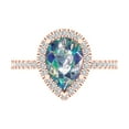 thumbnail image 1 of 2.38 ctw with Simulated Diamond Halo Accents Anniversary Ring for Women | Pear Cut Blue Moissanite | Hyperallergenic Solid 14K Rose Gold, 1 of 5