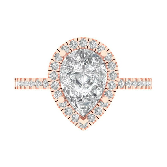 Clara Pucci 14K Rose Gold Solid Gold Moissanite Halo Anniversary Ring for Women - 2.38 cttw Pear Cut