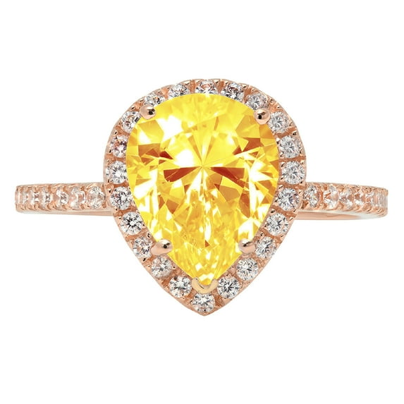 2.38 ct Pear Cut Natural Citrine with Simulated Diamond Halo Accents 14K Rose Gold Womens Engagement Ring