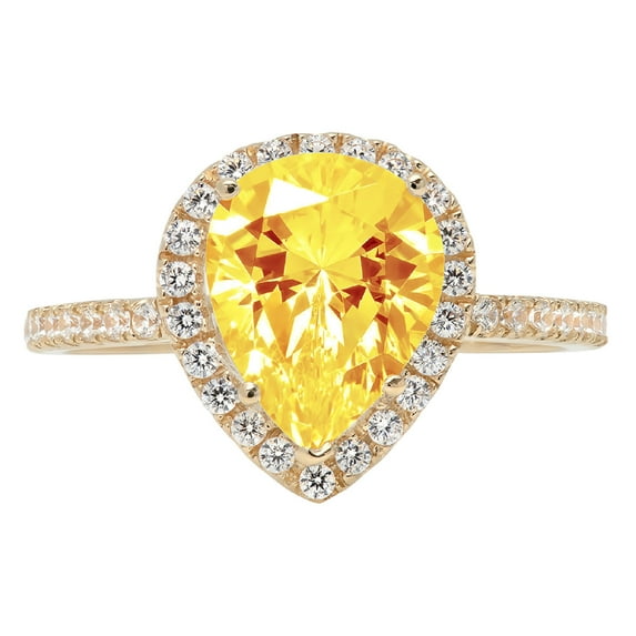 2.38 ct Pear Cut Natural Citrine with Simulated Diamond Halo Accents 14K Yellow Gold Womens Engagement Ring