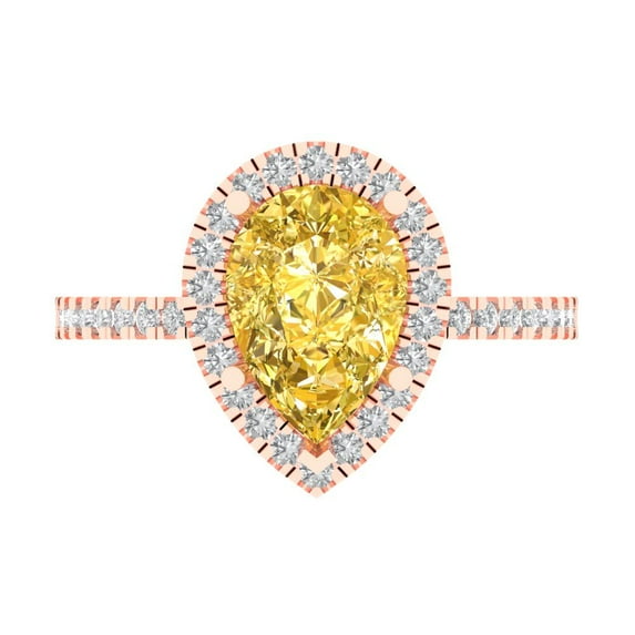 2.38 ctw with Simulated Diamond Halo Accents Anniversary Ring for Women | Pear Cut Natural Citrine | Hyperallergenic Solid 18K Rose Gold