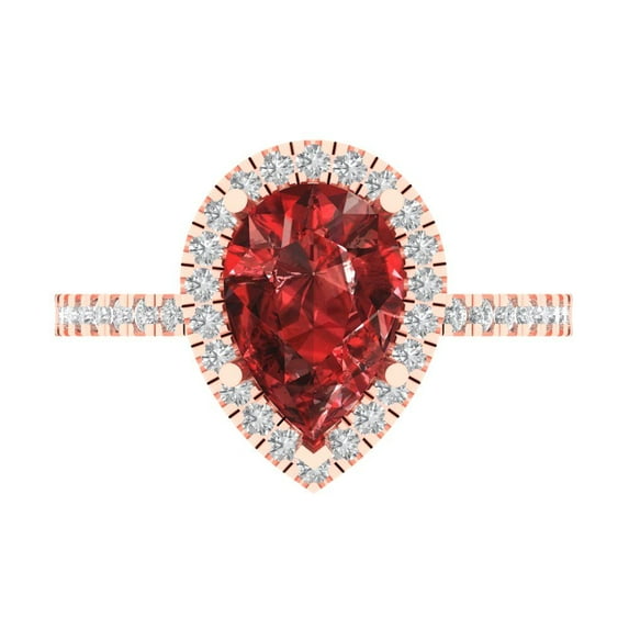 2.38 ct Pear Cut Natural Garnet with Simulated Diamond Halo Accents 14K Rose Gold Womens Engagement Ring
