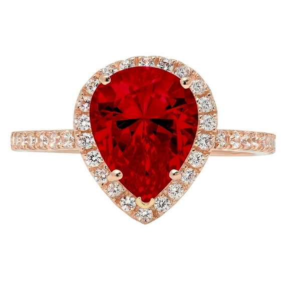 2.38 ct Pear Cut Natural Garnet with Simulated Diamond Halo Accents 18K Rose Gold Womens Engagement Ring