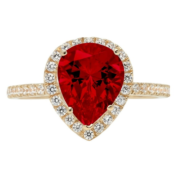 2.38 ct Pear Cut Natural Garnet with Simulated Diamond Halo Accents 18K Yellow Gold Womens Engagement Ring